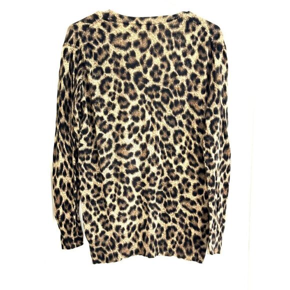 Michael Kors Medium Cotton Blend V-neck Leopard Print Sweater SZ M GUC - Picture 2 of 4